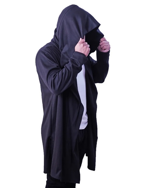 Suéter Largo Hombre, Circular, Hoodie Manga Larga Cardigan con Capucha, Negro, Hombre. 