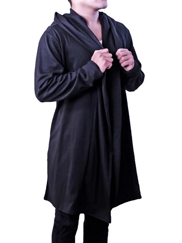Suéter Largo Hombre, Circular, Hoodie Manga Larga Cardigan con Capucha, Negro, Hombre. 