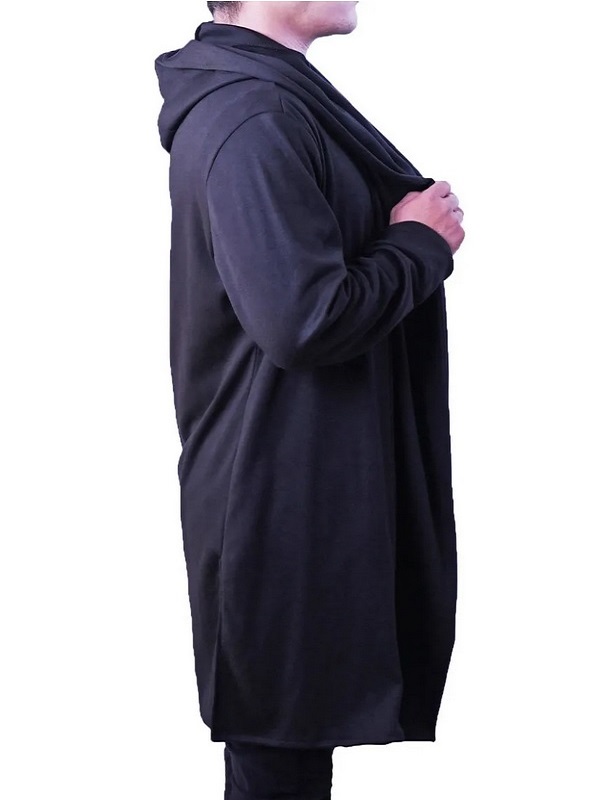 Suéter Largo Hombre, Circular, Hoodie Manga Larga Cardigan con Capucha, Negro, Hombre. 
