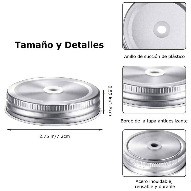 12 Frascos Mason Jars Liso con Tapa Plata y Popote
