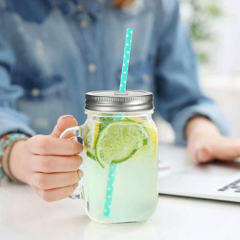 12 Frascos Mason Jars Liso con Tapa Plata y Popote