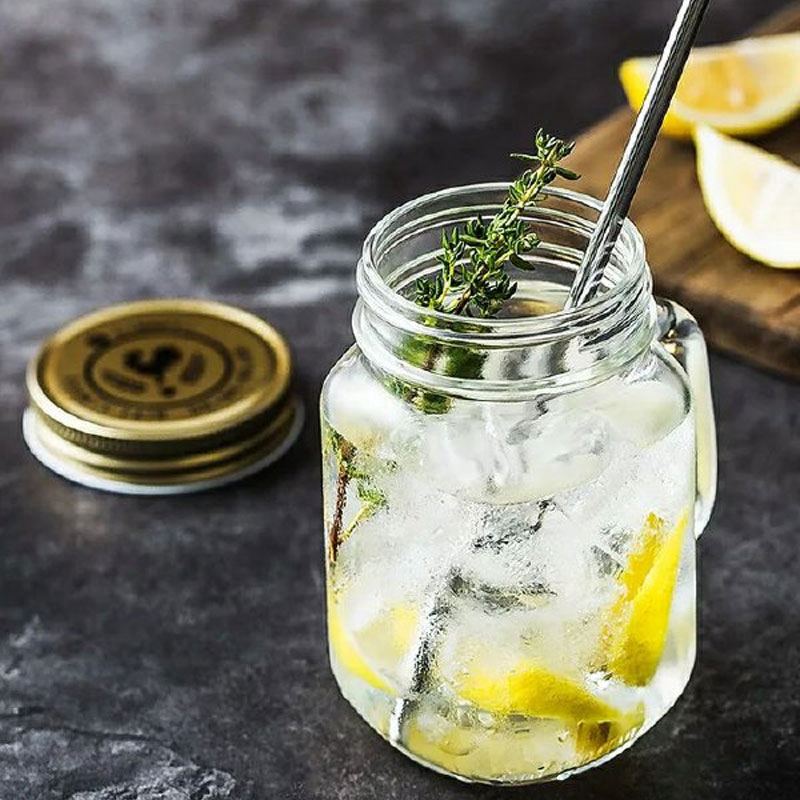 12 Frascos Mason Jars Liso con Tapa Plata y Popote