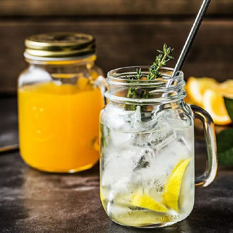 12 Frascos Mason Jars Liso con Tapa Plata y Popote