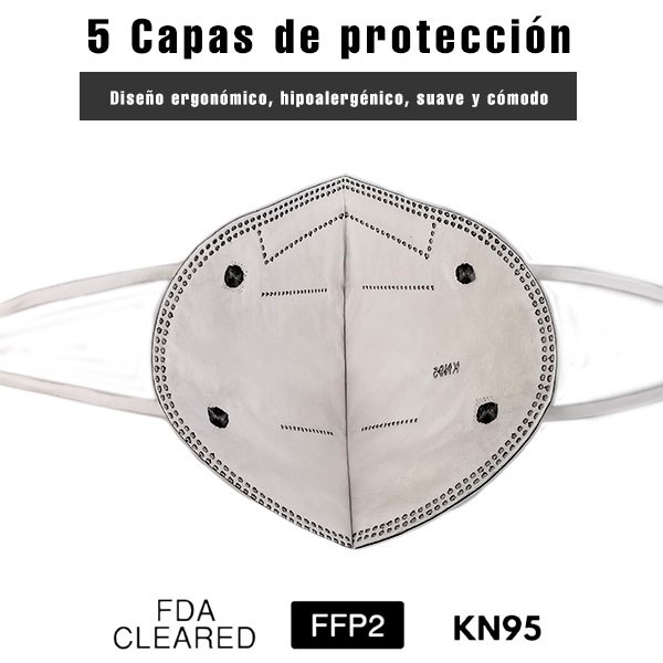 10 piezas Cubrebocas KN95 Certificado FDA ISO CE color gris con 5 capas  Empaque individual máxima protección FFP2 