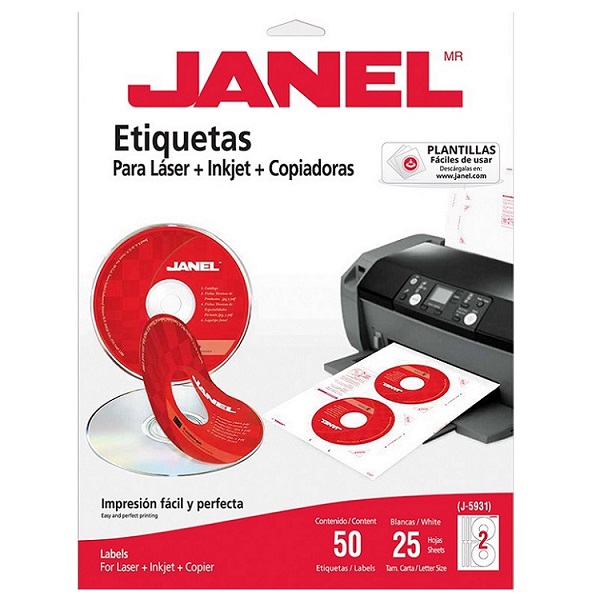 ETIQUETA BLANCA JANEL PARA CD/DVD 117MM 25HJS 50 ETIQ