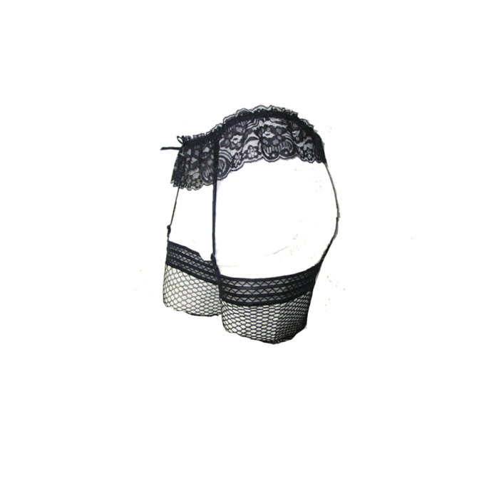 Liguero Sexy De Encaje Bandas Ajustables Y Medias De Red Cuadro Chico Set