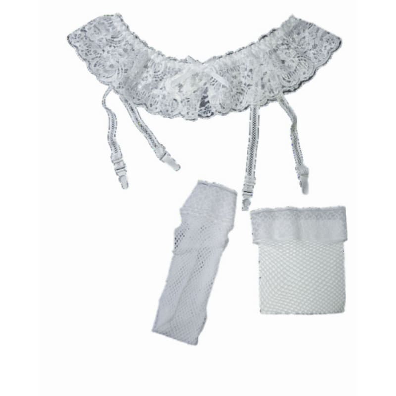 Liguero Sexy De Encaje Bandas Ajustables Y Medias De Red Cuadro Chico Set