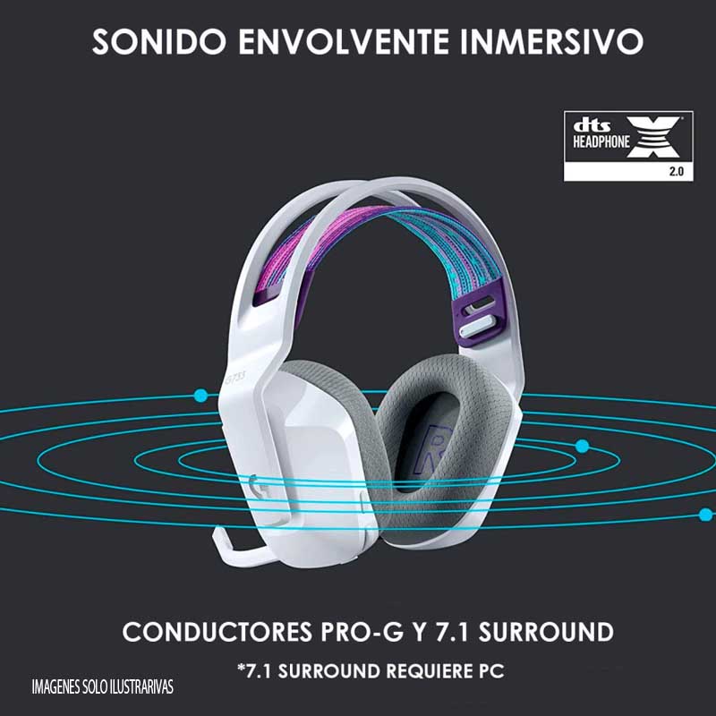 DIADEMA LOGITECH G733 LIGHTSPEED WIRELESS RGB BLANCO INALAMBRICOS PC/MAC/PS4 981-000889.