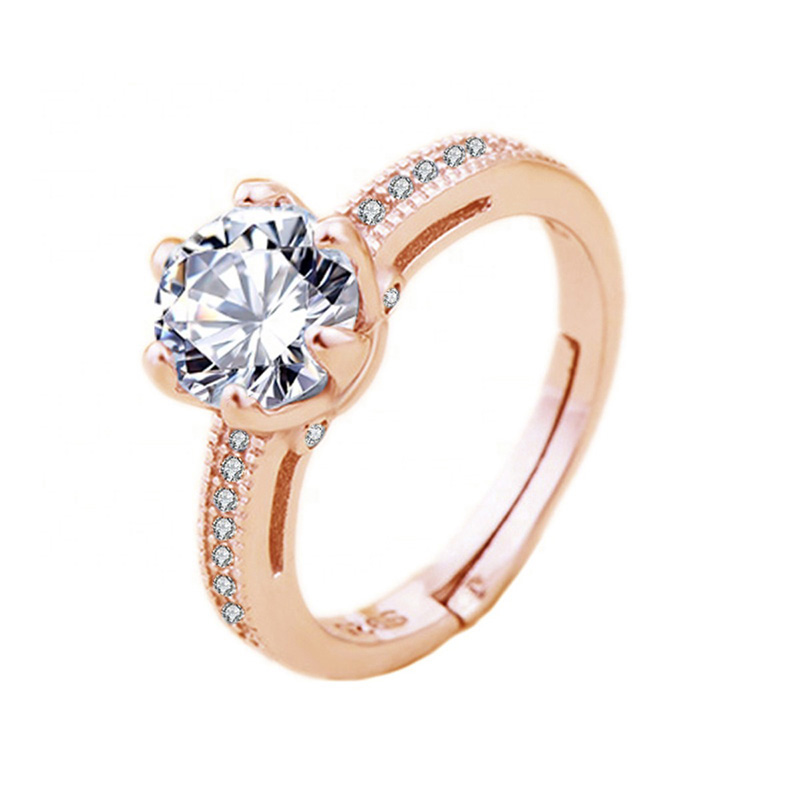 Anillo De Compromiso  Rosa VAROURO Plata Ley 925 Ajustable + Estuche + Hermosos Broqueles Zirconia De Regalo 