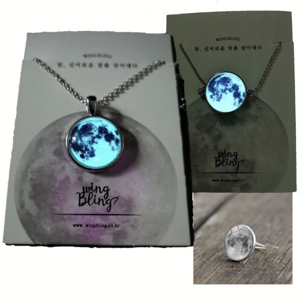 Collar + Pulsera + Anillo de Luna Brilla en la oscuridad Acero Inoxidable