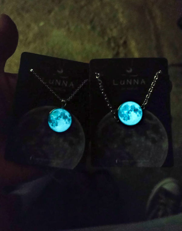 Collar + Pulsera + Anillo de Luna Brilla en la oscuridad Acero Inoxidable