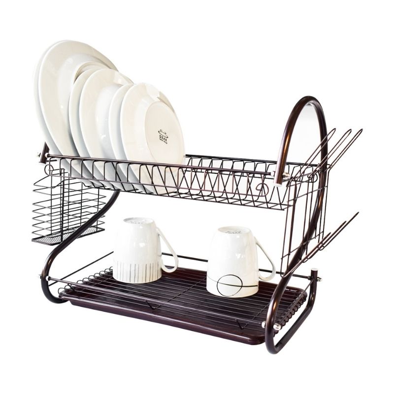 Escurridor Para Trastes De Aleación de Acero Inoxidable 2 Niveles Y Charola Top Choice Color Café