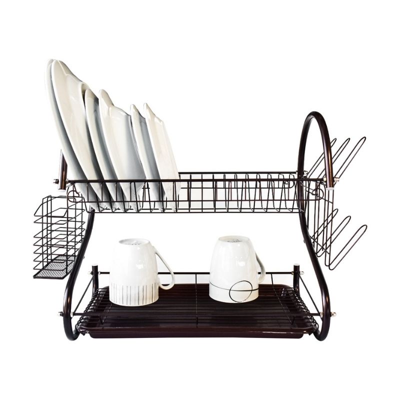 Escurridor Para Trastes De Aleación de Acero Inoxidable 2 Niveles Y Charola Top Choice Color Café