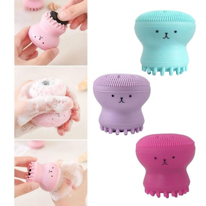 Pack 3 Limpiadores Faciales de Silicona, LBP, Cepillo / Esponja Limpieza Facial, Exfoliante, Masajeador, Ultra Suave, Pulpo / Medusa -Rosa, Azul, Morado