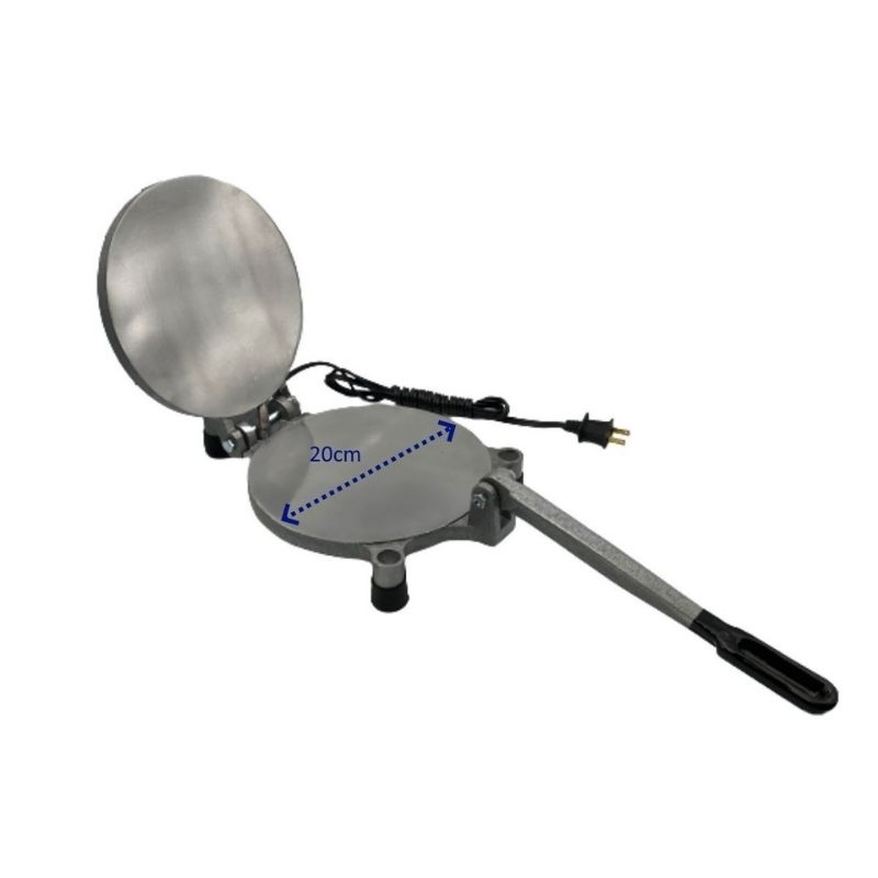 Prensa Eléctrica para Tortillas de Harina, González, 20cm (8") de Diámetro, Color Gris + Tortillero de 25cm de Diámetro Color Arena