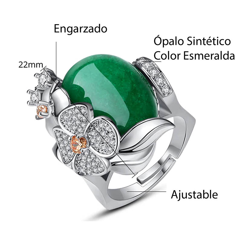 Anillo Amor Corazón Mamá 10 Mayo Ópalo Esmeralda Swarovski Elements