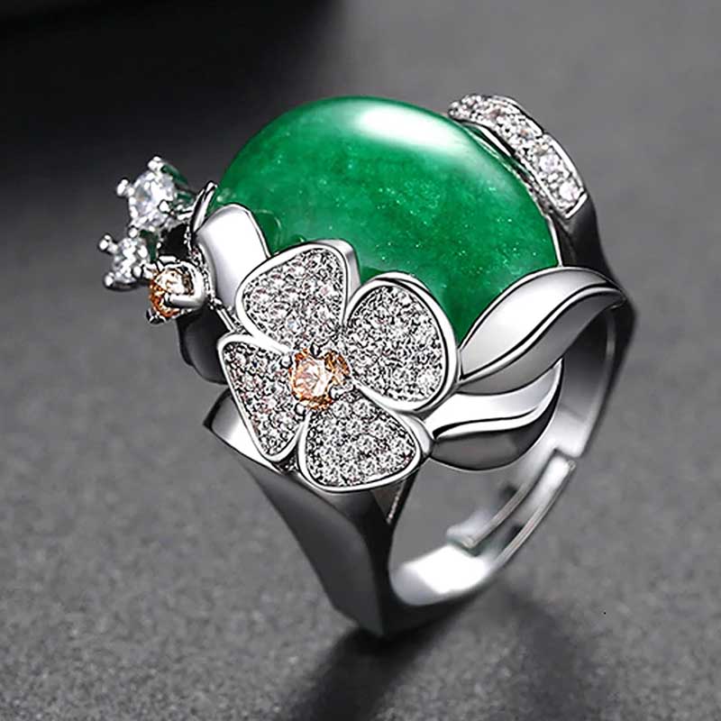 Anillo Amor Corazón Mamá 10 Mayo Ópalo Esmeralda Swarovski Elements