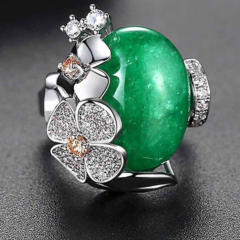 Anillo Amor Corazón Mamá 10 Mayo Ópalo Esmeralda Swarovski Elements