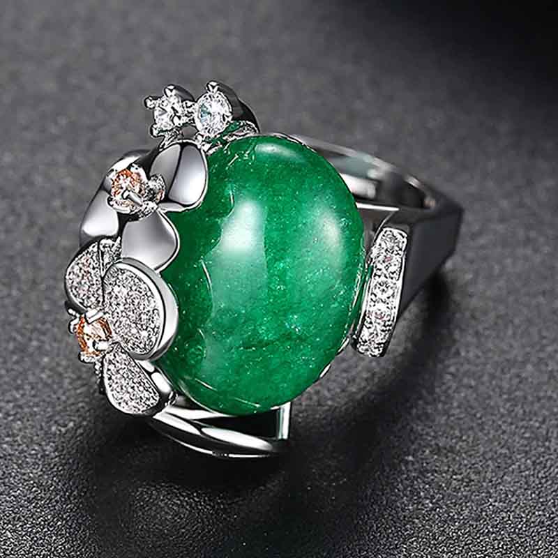 Anillo Amor Corazón Mamá 10 Mayo Ópalo Esmeralda Swarovski Elements