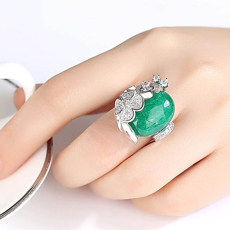 Anillo Amor Corazón Mamá 10 Mayo Ópalo Esmeralda Swarovski Elements