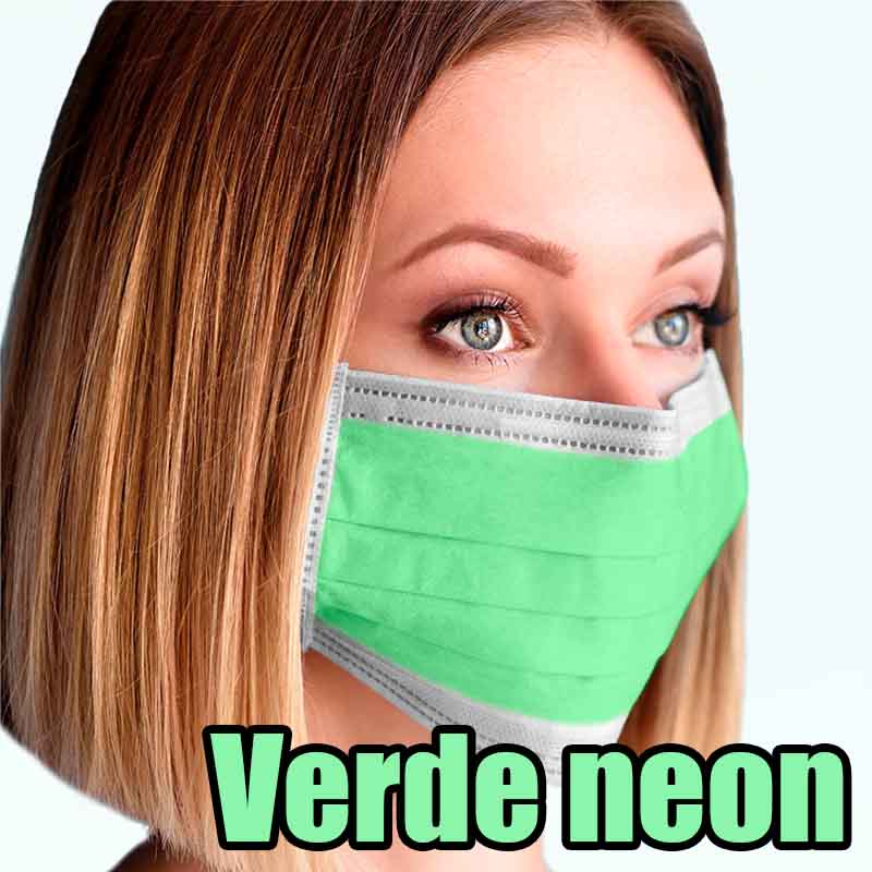 Cubrebocas verde neon tricapa termosellado 500pzs