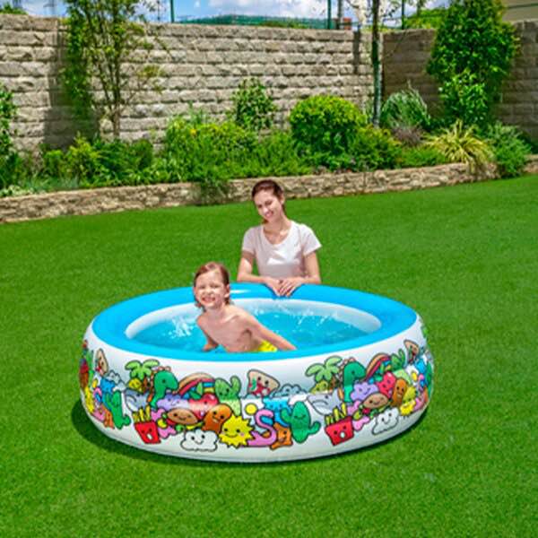 Alberca Piscina Inflable Circular Grande Diseño Stickers Para Niños 3 Aros 1.52 m Diámetro