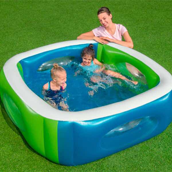 Alberca Piscina Inflable Infantil Cuadrada con Ventanas Infantil 1.68 x 1.68 cm
