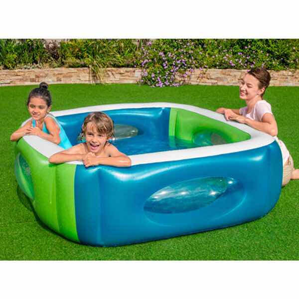 Alberca Piscina Inflable Infantil Cuadrada con Ventanas Infantil 1.68 x 1.68 cm