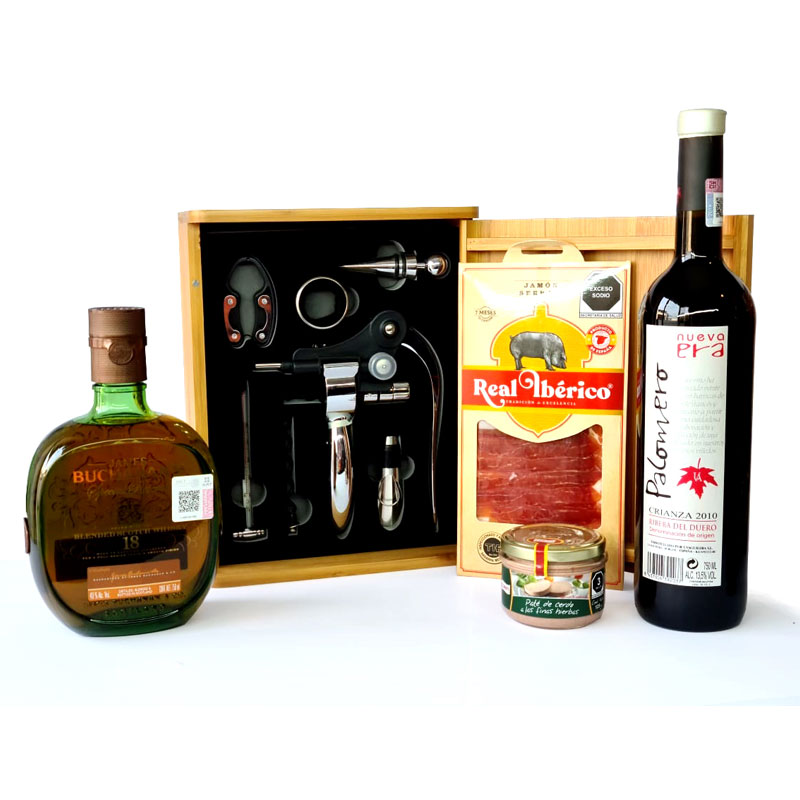 Set de Whisky y Vino Tinto con estuche de madera y accesorios