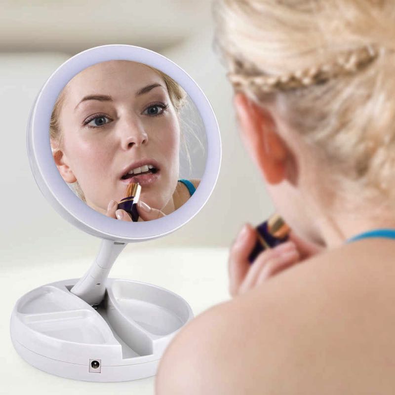 Espejo Organizador Para Tocador Maquillaje Luz Led Cable Usb