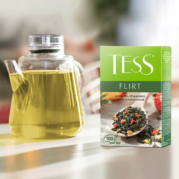 Té TESS Flirt, Té Verde en Hojas con Fresa y otras Frutas y Hierbas, Natural, 100 g