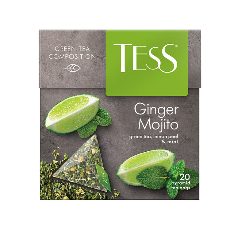TESS Ginger Mojito, Té Verde con Hierbas y Frutas (cascara de limón, menta, jengibre), Té de hoja en bolsitas piramidales, 36 g (20 bolsitas de 1,8 g c/u)