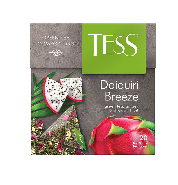 TESS Daiquiri Breeze, Té Verde con Hierbas y Frutas (jengibre, mango, petalos de rosa y aroma de pitahaya), Té de hoja en bolsitas piramidales, 36 g (20 bolsitas de 1,8 g c/u)