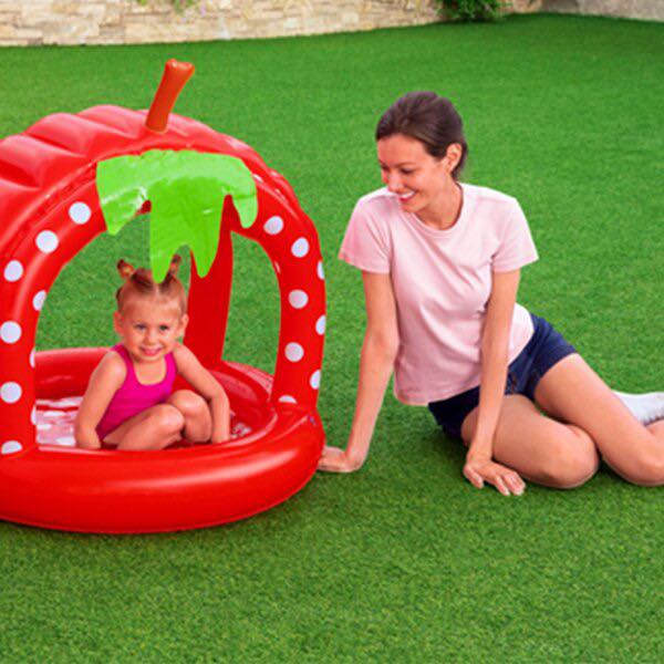 Alberca Piscina Inflable Infantil con Toldo Diseño de Fresa para Bebés