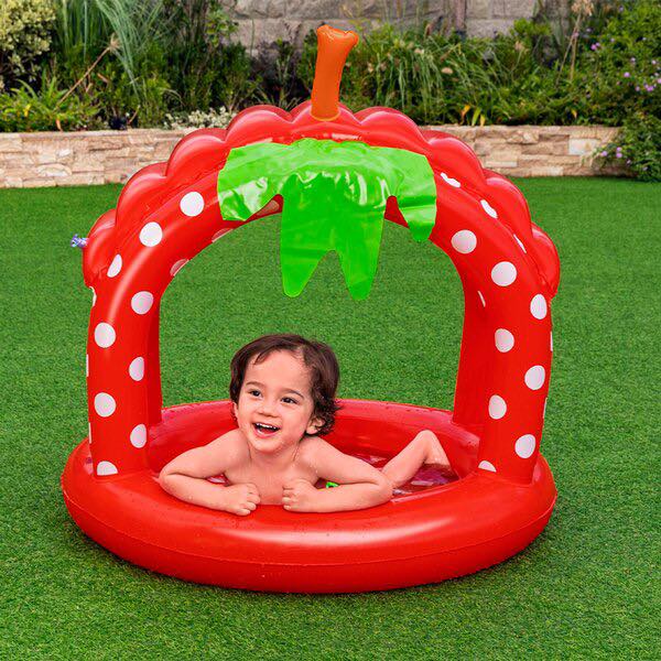 Alberca Piscina Inflable Infantil con Toldo Diseño de Fresa para Bebés