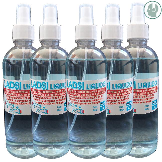 Paquete de 5 Pzas - Potente Líquido AntiBacterial Desinfectante para Manos y Superficies con Aplicador 500ml