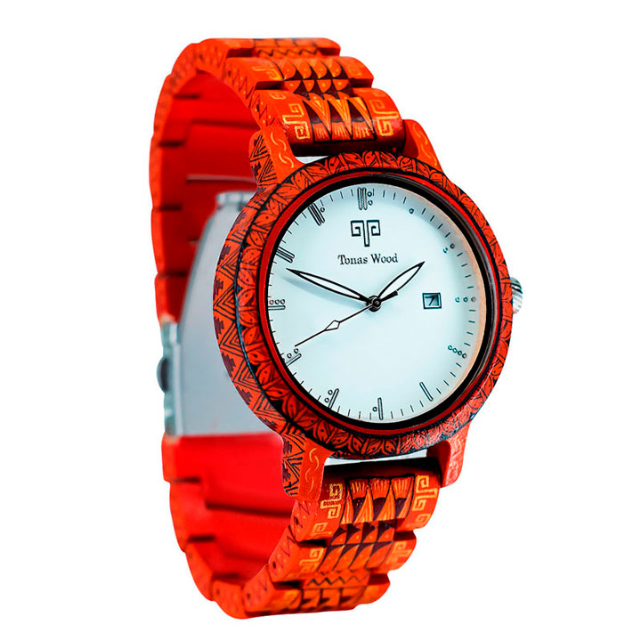 Reloj Alebrije by Tonas Wood Unisex Color Rojo Lava