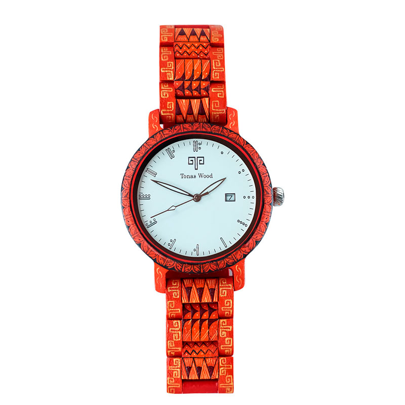 Reloj Alebrije by Tonas Wood Unisex Color Rojo Lava