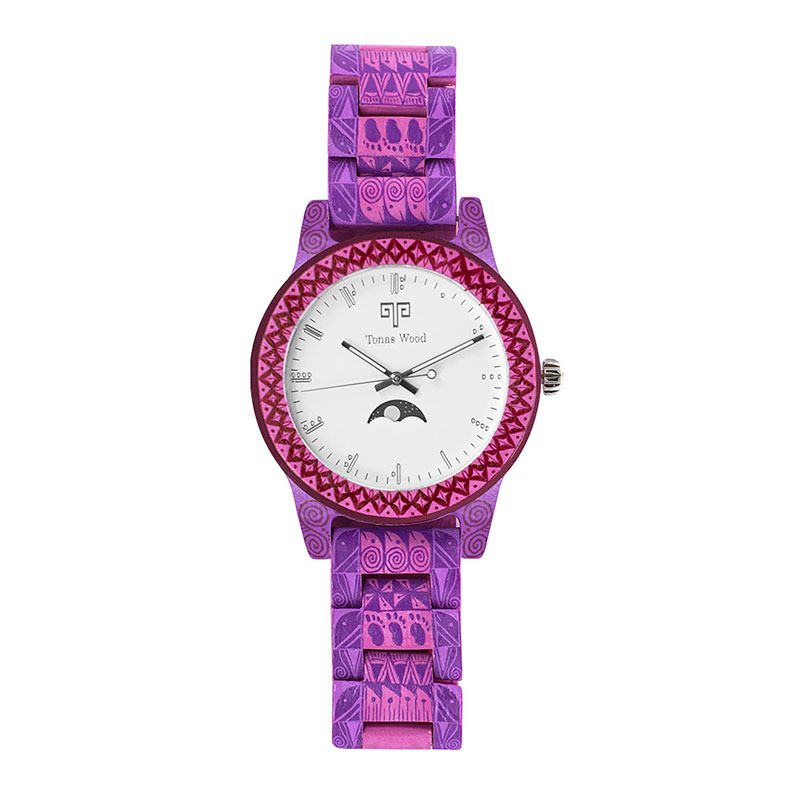 Reloj Alebrije by Tonas Wood Unisex Color Rosa con Morado Kin 