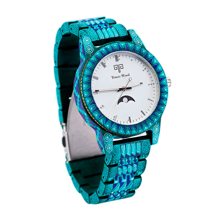 Reloj Alebrije by Tonas Wood Unisex Color Turquesa Nova