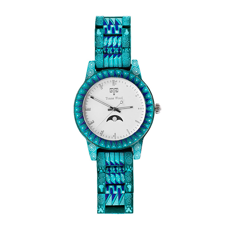 Reloj Alebrije by Tonas Wood Unisex Color Turquesa Nova