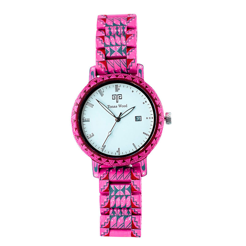 Reloj Alebrije by Tonas Wood Unisex Color Rosa Colorada