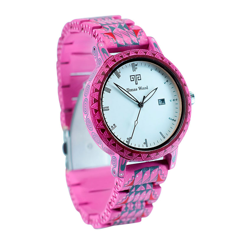 Reloj Alebrije by Tonas Wood Unisex Color Rosa Colorada