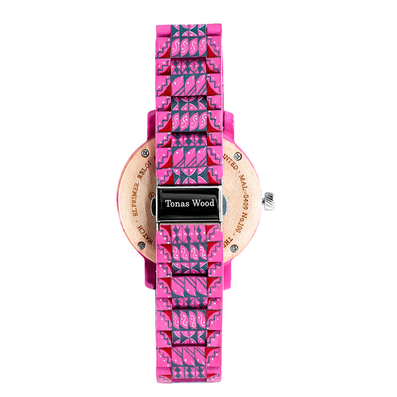 Reloj Alebrije by Tonas Wood Unisex Color Rosa Colorada