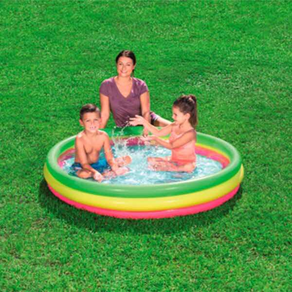 Alberca Infantil Circular Grande Piscina 3 Anillos Arcoíris Inflable para Niños 152 cm Diámetro