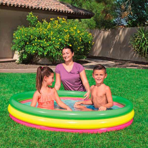 Alberca Infantil Circular Grande Piscina 3 Anillos Arcoíris Inflable para Niños 152 cm Diámetro