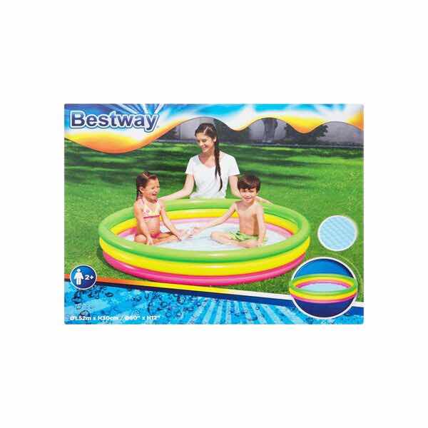 Alberca Infantil Circular Grande Piscina 3 Anillos Arcoíris Inflable para Niños 152 cm Diámetro