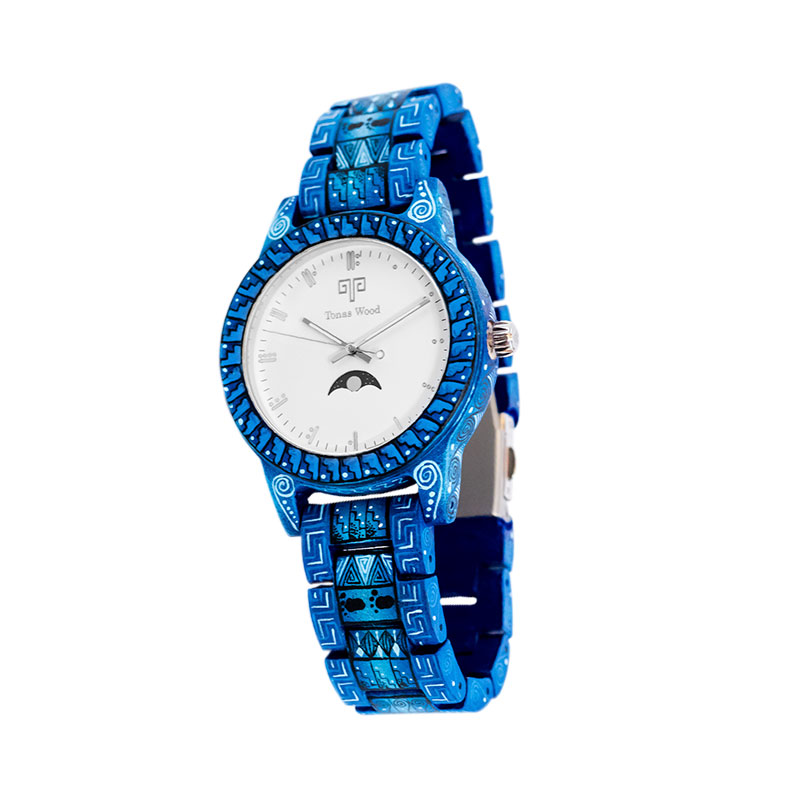 Reloj Alebrije by Tonas Wood Unisex Color Azul Tres Cielos 