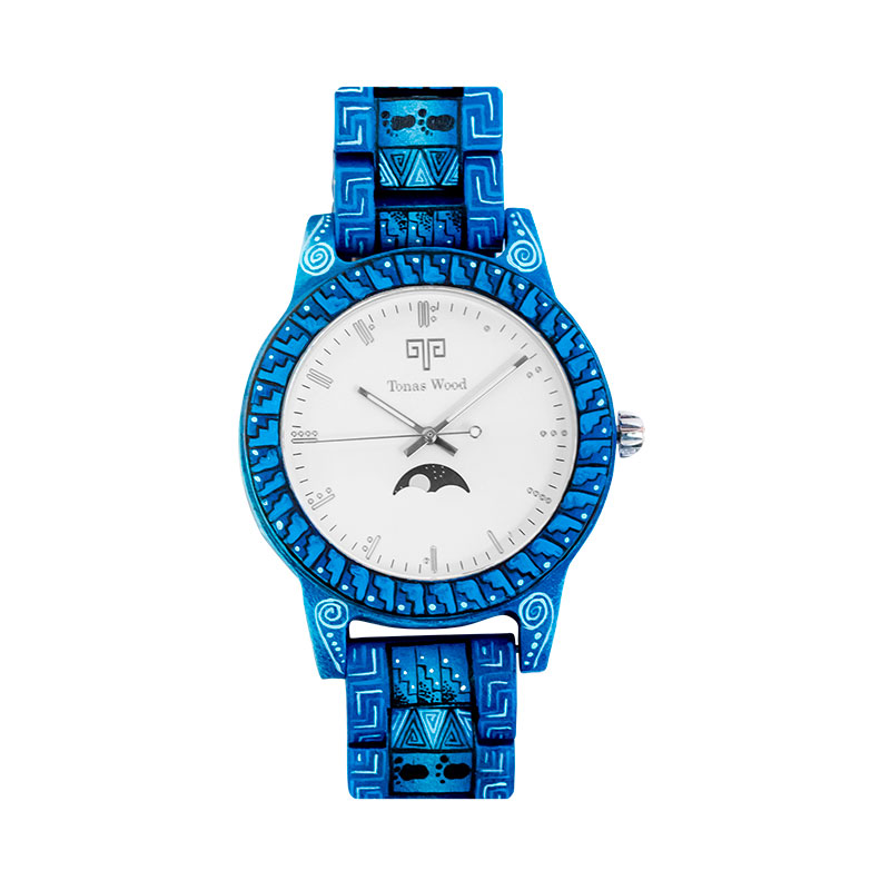 Reloj Alebrije by Tonas Wood Unisex Color Azul Tres Cielos 