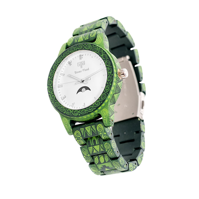 Reloj Alebrije by Tonas Wood Unisex Color Verde Ceiba 